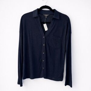 BANANA REPUBLIC Navy Linen Blend Button Up Shirt | Size Small | NWT